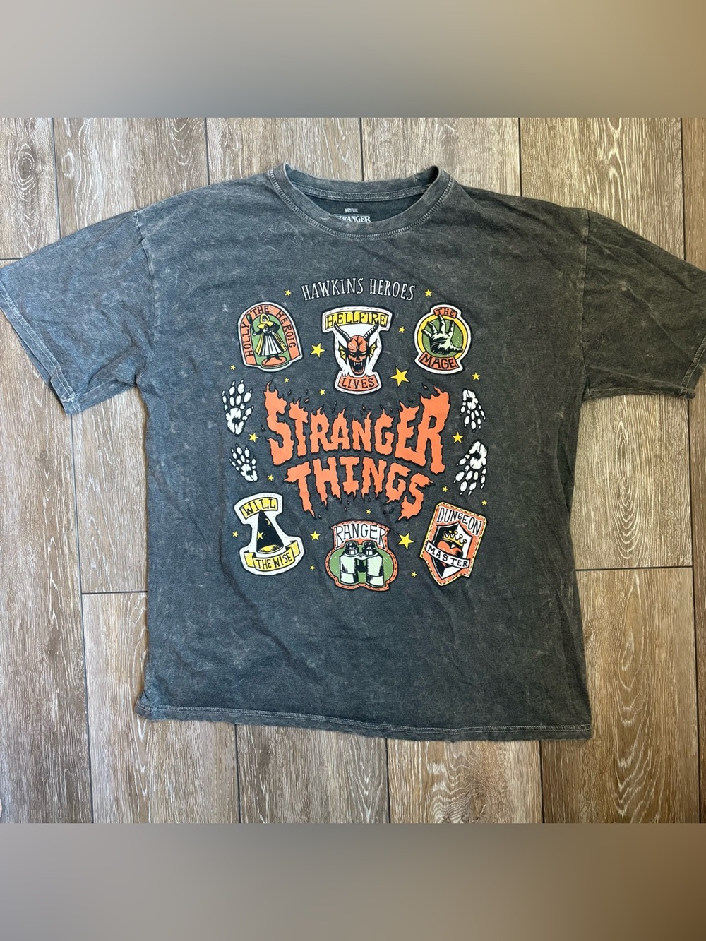Netflix Stranger Things Hawkins Heroes Hellfire Club Acid Wash Graphic
